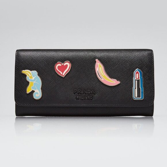 Prada Black Saffiano Leather Metal Pins Large Flap Wallet - 1MH132 - Picture 2 of 12